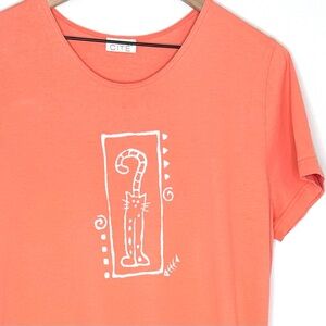 Vintage CITE Cat Maxi Dress Sz L/XL Black Peach Cotton 90s Coastal Grandma Cité